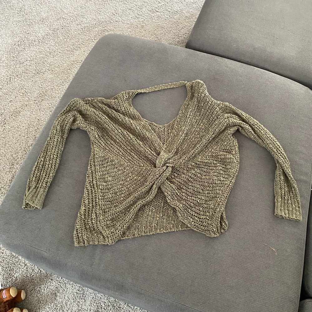 Open back army green sweater